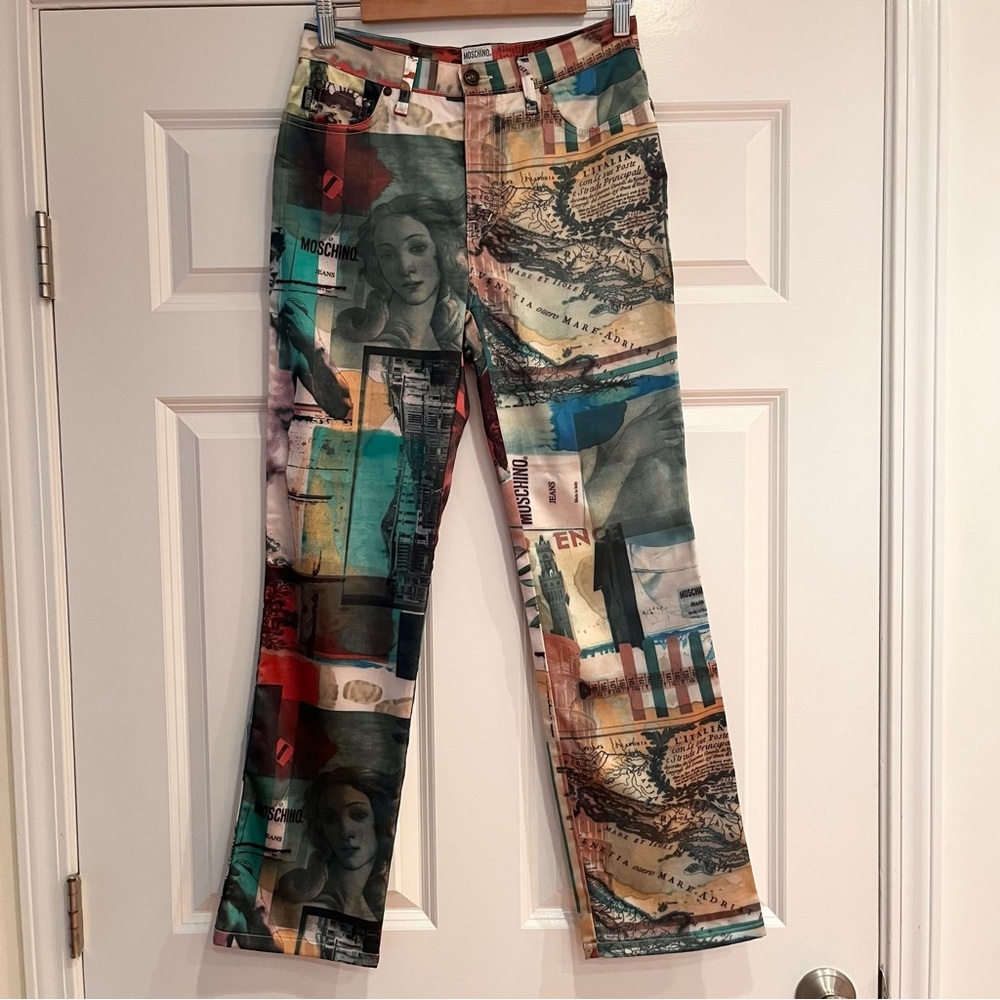 RARE Moschino 90s Birth of Venus Satin Pants Vintage 31 (29 x 29) Rome Stretch